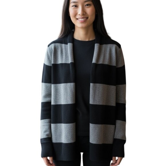 VINCE Black Gray Striped 100% Cashmere Cardigan - Picture 1 of 6